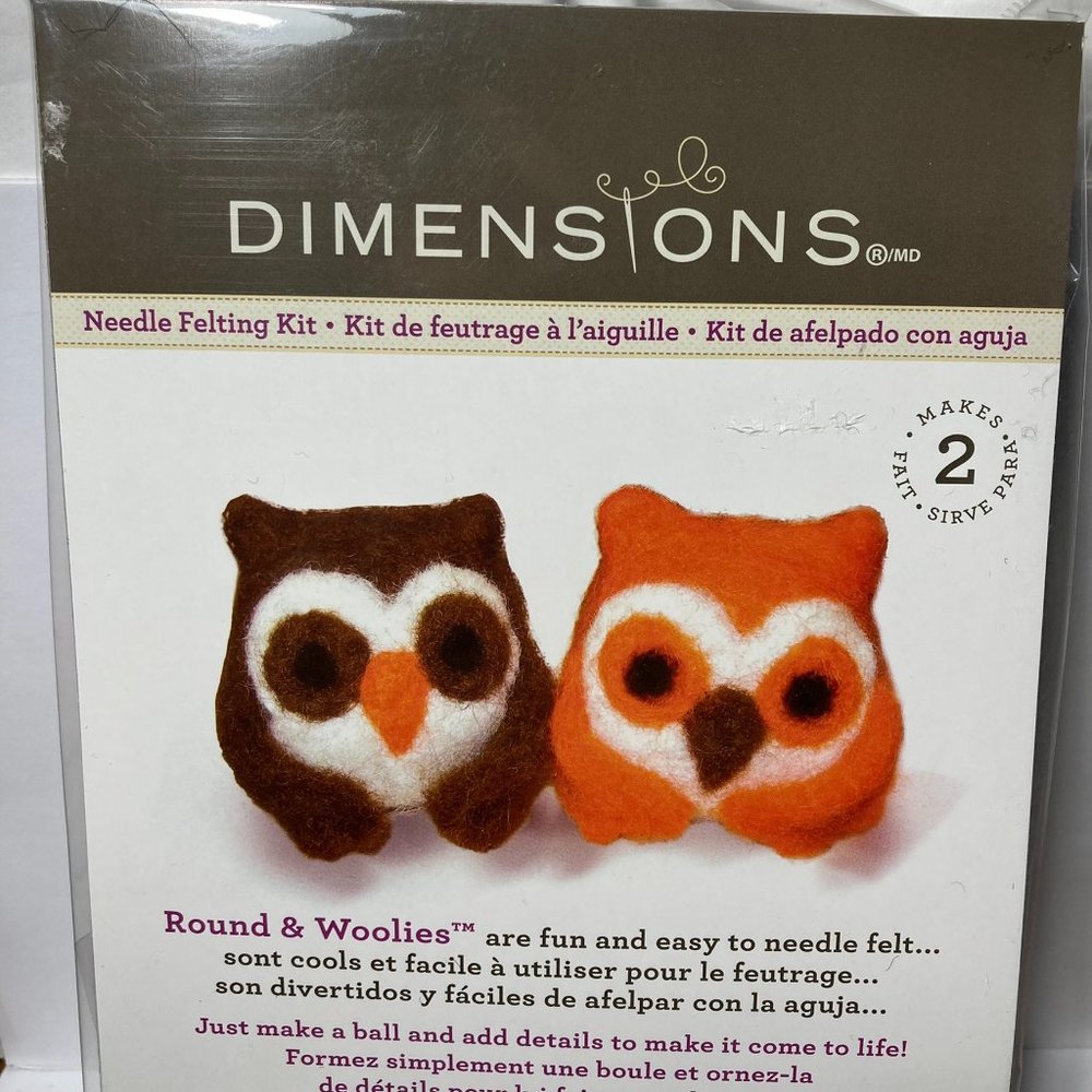 Dimensions Needle Felting Kit Round & Woolies Owls Craft Felt Kit 100% Wool